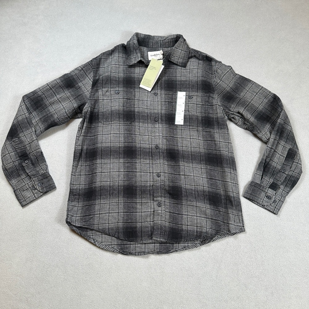 Goodfellow & Co Mens M Black Grey Plaid Midweight Flannel Shirt New With Tags